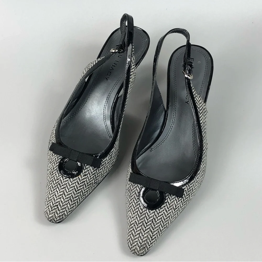 Ellen Tracy Black and White Tweed Slingback Heels